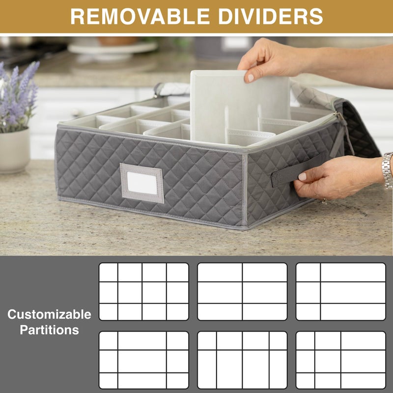 StackStorePlusMore Stack Store Plus More China Cup Storage Chest - Quilted Fabric Container in Gray Measuring 16" x 13" x 6"H - Perfect Storage Case for Coffee Mugs - Tea Cups - Mason Jars - Glassware - Image 5